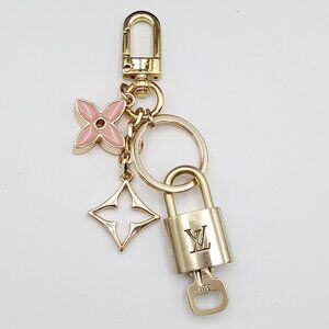 Authentic Louis Vuitton Lock & Key with Unbranded Flower Charm, Keychain